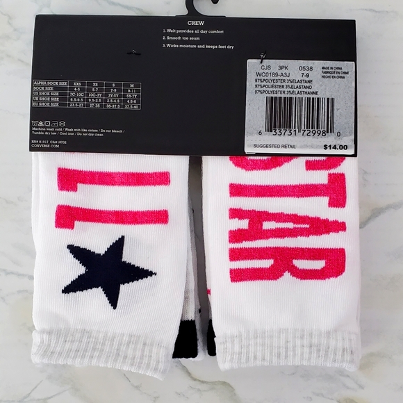 Kids Converse ⭐️ Crew Socks 3 pack - Picture 3 of 9